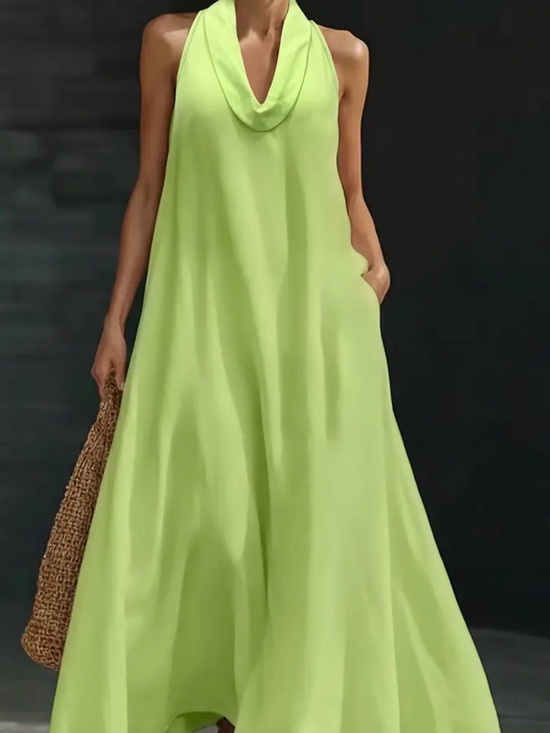 Dresses & Skirts - Sleeveless Cowl Neck Maxi Dress in Lime Green